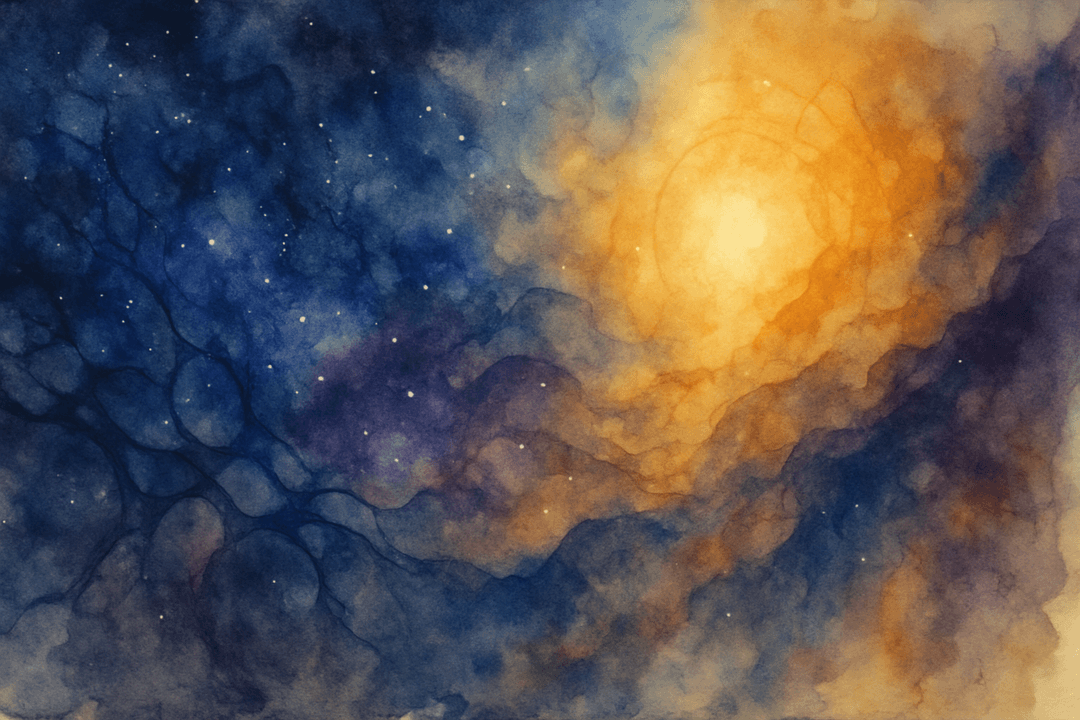 Abstract watercolor of light breaking through a dark field